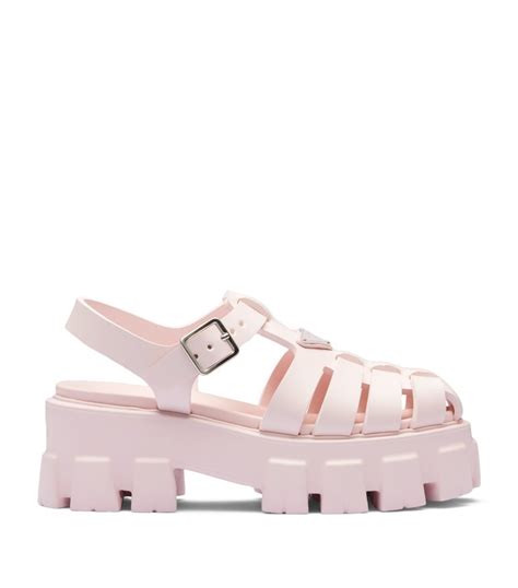 prada sport pale pink leather rubber platform sandals|prada chunky heel sandal.